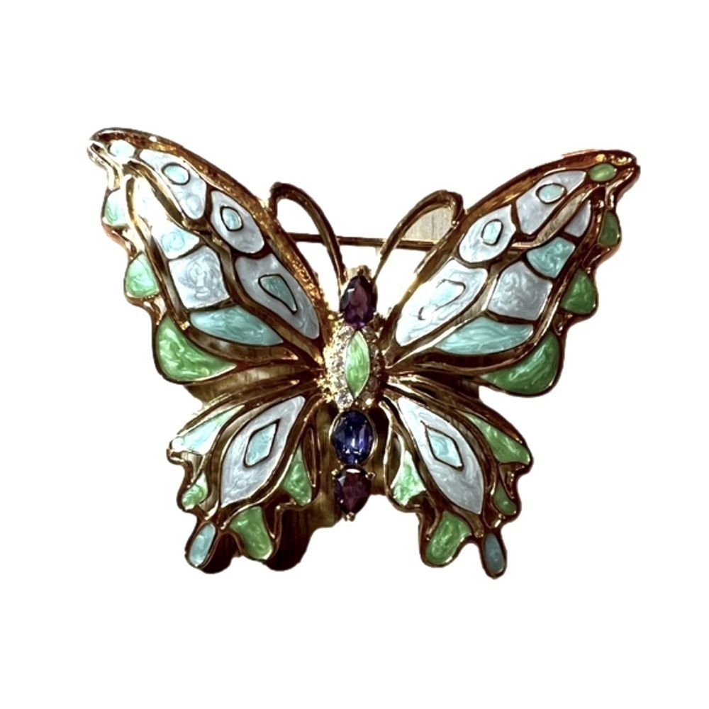 Vintage Bob Mackie Green Blue Enamel Butterfly Brooch